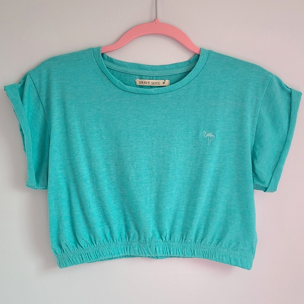 Brave Soul crop top with elastic waist - teal, size small